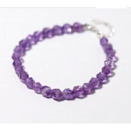 100% Real. 925 Sterling Silver Jewelry 5mm Natural  Amethyst Stone Chain Bracelet with Lotus Charms peace GTLS537