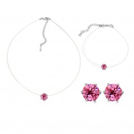 Simple Single Stone Jewelry Set:  Necklace Stud Earrings and Bracelet - Crystals from Swarovski