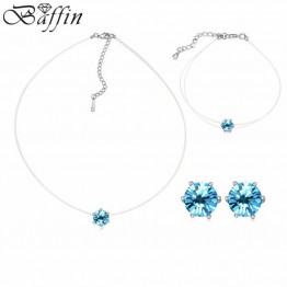 Simple Single Stone Jewelry Set:  Necklace Stud Earrings and Bracelet - Crystals from Swarovski