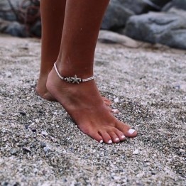 Starfish on Silver Color Rope-style Anklet 