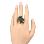 Big Black Stone Turkish Style Ring - Antique Gold Color with Crystals