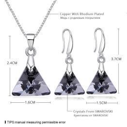 Original Crystals From Swarovski - Triangle Pendant Necklace and Drop Earring Jewelry Sets 