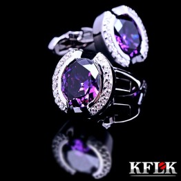 Rhodium-plated Purple Crystal Cuff-links 