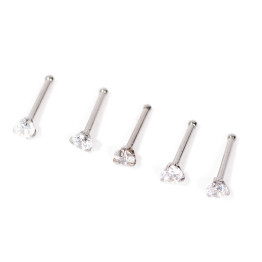 5pc  Tiny Stainless Steel Cubic Zirconia Nose Studs 
