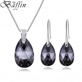 BAFFIN Genuine Crystals From SWAROVSKI Jewelry Sets Silver Color Waterdrop Pendant Necklace Dangle Earrings For Women Joyas 2018
