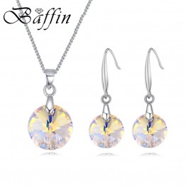 BAFFIN Simple Original Crystals From SWAROVSKI Round Pendants Necklace Drop Earrings Women Party Gifts Silver Color Jewelry Sets