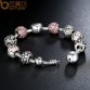 BAMOER Antique Silver Charm Bracelet & Bangle with Love and Flower Beads Women Wedding Jewelry 4 Colors 18CM 20CM 21CM PA1455