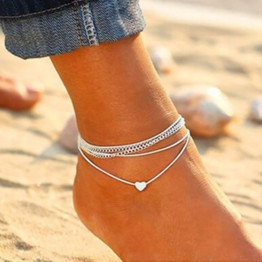 Bohemian Silver Color Anklet Bracelet On The Leg Fashion Heart Female Anklets Barefoot For Women Leg Chain Beach Foot Jewelry