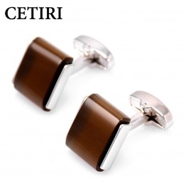 CETIRI Cufflinks High Quality Luxury Opal Cufflinks With Box For Mens Designer Brand Stone Cuff Links Square Brown Jewelry
