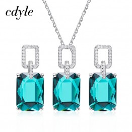 Cdyle Crystals from Swarovski 925 Sterling Silver Necklace&Earrings Set Colorful Rhinestone Parure Bijoux Femme Xmas Jewelry Set