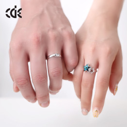 Cdyle Crystals from Swarovski Lovers Rings Set Fashion S925 Sterling Silver Jewelry for Engagement 2018 Star Female Wedding Blue