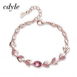 Cdyle Rose Gold Bracelets Crystals from Swarovski Bangle for Women Fashion Jewelry Elegant 2018 Set Flower Red Blue New Lady