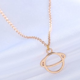 Chandler Silver Gold Color Plated Saturn Universe Necklace & Pendant For Women Star Shape Big Power Statement Metallic Accessory