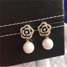 E50 Camellia Flowers pearls Luxury Famous Brand boucles d'oreille Jewelry Earrings For Women