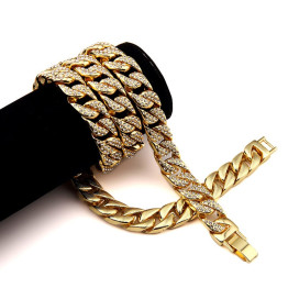Extra-coarse Golden Miami Cuban Link Fully Iced Out Diamante Bling CZ Necklaces Hip Hop Cool Jewelry Hipster Men Chain Necklace