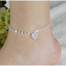 Fatpig Heart Anklet Bracelet Ankle On The Leg For Women Silver Barefoot Bohemian Crystal Love Sandals Ankle Strap Jewelery 