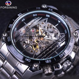 Forsining Military Sport Design Transparent Skeleton Dial Silver Stainless Steel Mens Watches Top Brand Luxury Automatic Watches