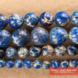 Free Shipping 16" Natural Stone Blue Sea Sediment Imperial Round Loose Beads 6 8 10 12MM Pick Size For Jewelry SJB02