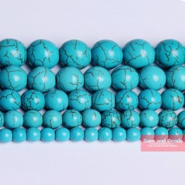 Free Shipping Smooth Natural Stone Blue Turquoises Round Loose Beads 15" Strand 4 6 8 10 12 MM Pick Size For Jewelry Making BTB2