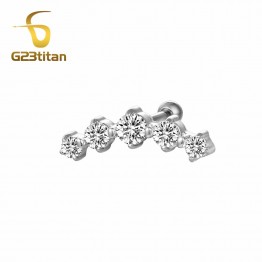 G23titan Fashion Earrings Cartilage Piercing 5 Crystals Labret Studs Ear Stud Piercing Tragus For Women Body Jewelry