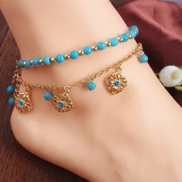 Halhal Simple Turquoises Anklets for Women Fashion Barefoot Sandals Chain Ankle Bracelets on the Leg Feet Jewelry Children Gift