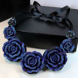 Hot 2019 Fashion necklace women Retro Dark Blue Rose Flower Rhinestone Lace Short Clavicle necklaces pendants