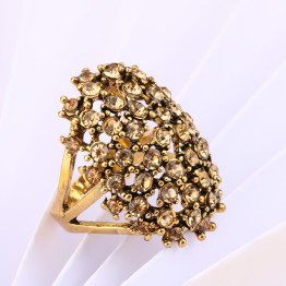 Hot Vintage Bohemian Statement Jewelry Fashion Big Colored Crystal Ring Gold Love Engagement Wedding Rings For Women Accessories
