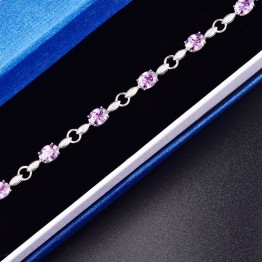 JQUEEN 2017 New Arrival Luxury 925 Silver Bracelet Leaves Bracelet 925 Oval Cut Purple Amethyst Chain Bracelet for Women Woman