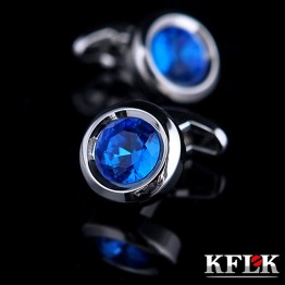KFLK Jewelry shirt cufflinks for mens designer Brand Blue Crystal Cuffs links Buttons High Quality Luxury Wedding Free Shipping