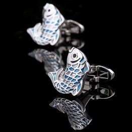 KFLK Luxury 2018 NEW shirt cufflinks for mens Gifts Brand cuff buttons Blue fish cuff links High Animal Quality Designer Jewelry