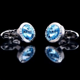 KFLK Luxury NEW shirt cufflinks for mens Gift Brand cuff button Blue Crystal cuff link High Quality abotoaduras Designer Jewelry