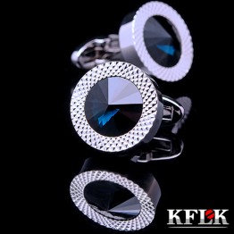 KFLK Luxury shirt cufflinks for mens Brand cuff buttons Blue Crystal cuff link High Quality abotoaduras gemelos Designer Jewelry