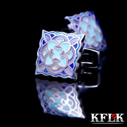 KFLK Luxury shirt cufflinks for mens Gifts Brand cuff buttons Blue enamel cuff links High Quality abotoaduras Designer Jewelry