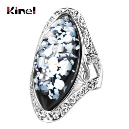 Kinel Luxury Colorful Shells Ring For Women Charm Artificial Coral Accessories Silver Color Oval Vintage Big Rings Drop Shipping