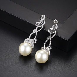LUOTEEMI Big Long Flowers Imitation Pearls Luxury Famous Brand Boucles d'oreille Earrings For Women Anti-Allergy Fancy Jewelry