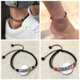 Leather Rope Beads Anklet Bracelet On The Leg Anklet For Women Men Couple Barefoot Sandals Shoes Beach Pool Yoga Wear