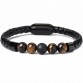 Louleur New Fashion Charm Male Leather Bracelet Lava Chakra Stone Beads Black Stainless Bracelets & Bangles For Men Punk Jewelry