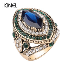 Luxury Vintage Jewelry Big  Wedding Rings For Women Gold Color Mosaic Green Crystal 2016 New Fashion Accessories
