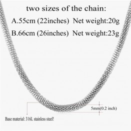 Mesh Chain Necklace Cool Men's Jewelry Wholesale 5MM 55CM / 66M 316L Stainless Steel / Gold Color Round Necklace GN1605