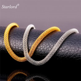Mesh Chain Necklace Cool Men's Jewelry Wholesale 5MM 55CM / 66M 316L Stainless Steel / Gold Color Round Necklace GN1605
