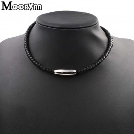 Moorvan Wholesale necklaces black with magnetic clasp genuine leather necklace cool Korean Men Jewelry VL013