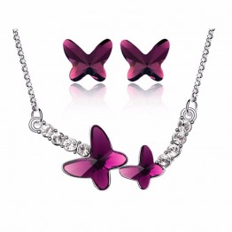 Ms Betti Brand new crystal from Swarovski butterfly jewelry set Austrian crystal necklace and earrings for women
