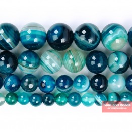 Natural Peacock Blue Zircon Stripe Agates Round Loose Beads 6 8 10 12MM Pick Size For Jewelry Making PZLB50