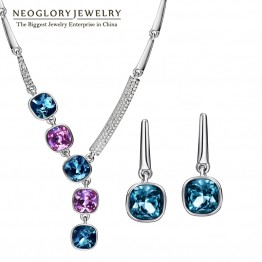 Neoglory MADE WITH SWAROVSKI ELEMENTS Brand Indian Jewelry Sets Necklace Earrings Luxurious Birthday Gifts 2018 New Hot JS9 EX1