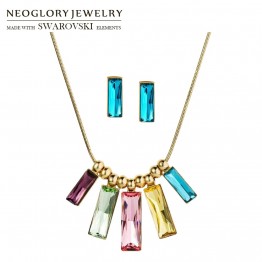 Neoglory MADE WITH SWAROVSKI ELEMENTS Crystal Jewelry Set Colorful Rectangle Design Necklace & Earrings Party Classic Lady