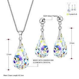 Neoglory MADE WITH SWAROVSKI ELEMENTS Crystal Jewelry Set Water Drop Style S925 Silver Plated For Women Gift Necklace & Earrings