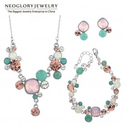 Neoglory MADE WITH SWAROVSKI ELEMENTS Crystals Two Colors African Beads Wedding Jewelry Sets For Women 2018 JS1