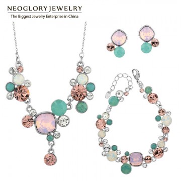 Neoglory MADE WITH SWAROVSKI ELEMENTS Crystals Two Colors African Beads Wedding Jewelry Sets For Women 2018 JS132661005345