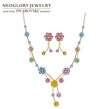 Neoglory MADE WITH SWAROVSKI ELEMENTS Rhinestone Jewelry Set Colorful Flower Party For Women Trendy Necklaces & Earrings Gift1865396495