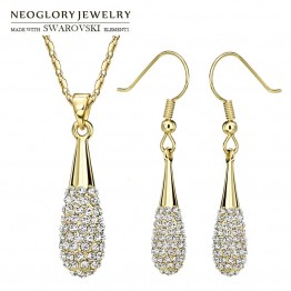 Neoglory MADE WITH SWAROVSKI ELEMENTS Rhinestone Jewelry Set Luxuriant Light Yellow Gold Color Necklace & Earrings For Trendy